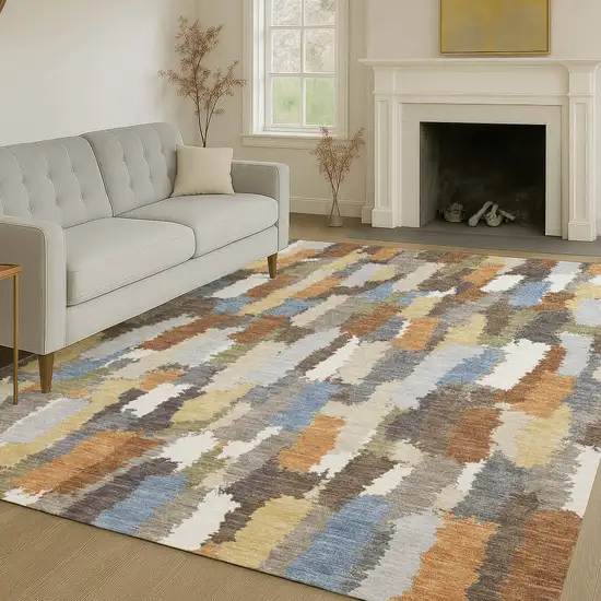 Chocolate And Beige Striped Washable Indoor Outdoor Area Rug Photo 6