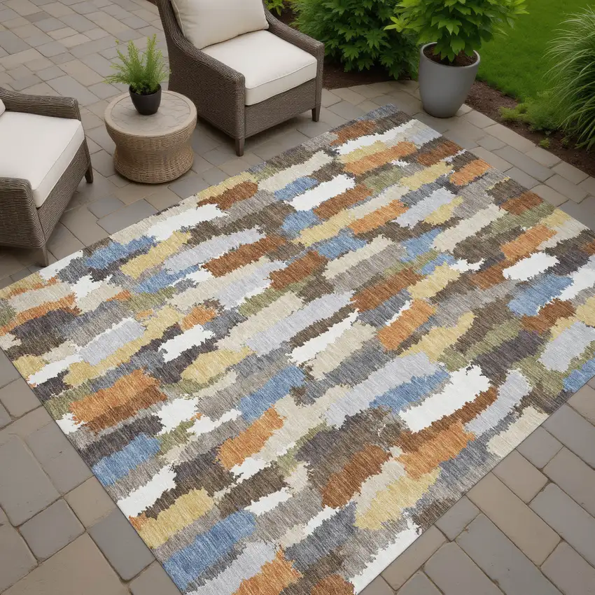Chocolate And Beige Striped Washable Indoor Outdoor Area Rug Photo 7
