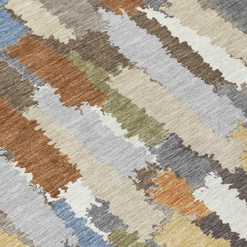 Chocolate And Beige Striped Washable Indoor Outdoor Area Rug Photo 9