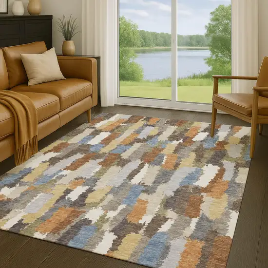 Chocolate And Beige Striped Washable Indoor Outdoor Area Rug Photo 5