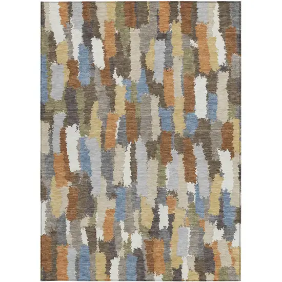 Chocolate And Beige Striped Washable Indoor Outdoor Area Rug Photo 3