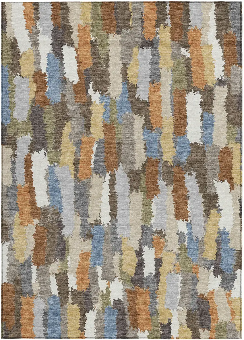 Chocolate And Beige Striped Washable Indoor Outdoor Area Rug Photo 3