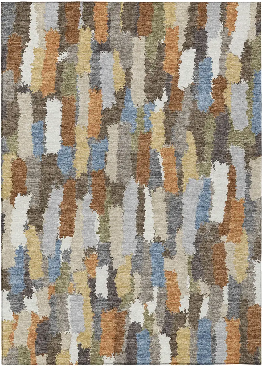 Chocolate And Beige Striped Washable Indoor Outdoor Area Rug Photo 1