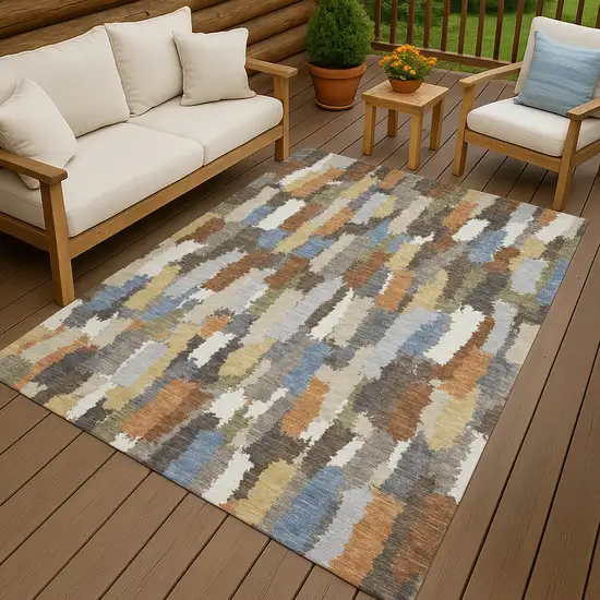 Chocolate And Beige Striped Washable Indoor Outdoor Area Rug Photo 4