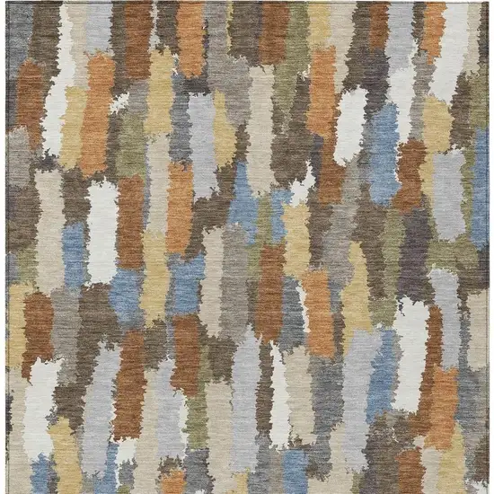 Chocolate And Beige Striped Washable Indoor Outdoor Area Rug Photo 3