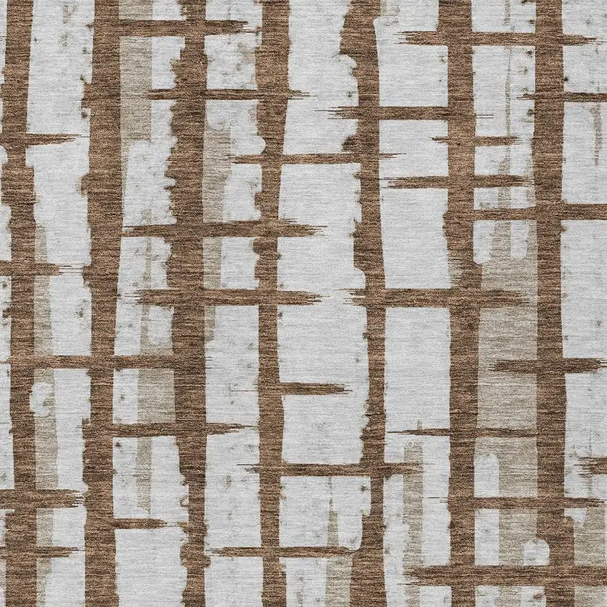 Chocolate And Beige Striped Washable Indoor Outdoor Area Rug Photo 6