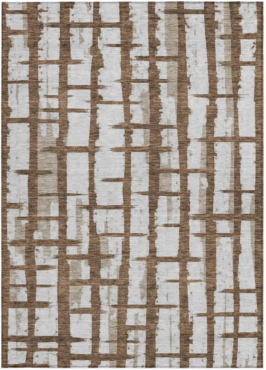 Chocolate And Beige Striped Washable Indoor Outdoor Area Rug Photo 7