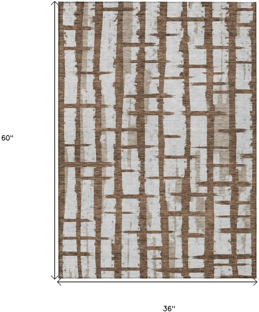 Chocolate And Beige Striped Washable Indoor Outdoor Area Rug Photo 3