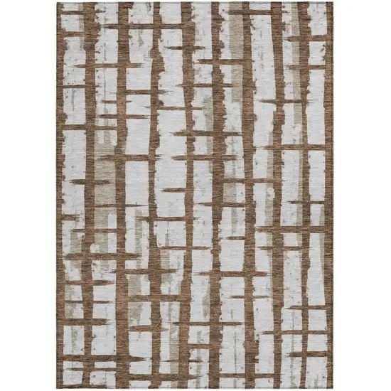 Chocolate And Beige Striped Washable Indoor Outdoor Area Rug Photo 6