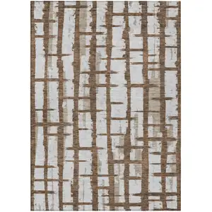 Photo of Chocolate And Beige Striped Washable Indoor Outdoor Area Rug