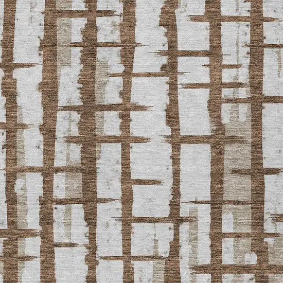 Chocolate And Beige Striped Washable Indoor Outdoor Area Rug Photo 6