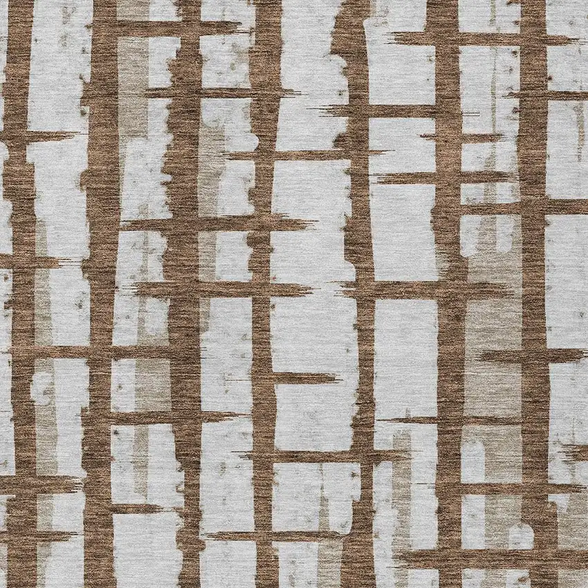Chocolate And Beige Striped Washable Indoor Outdoor Area Rug Photo 6