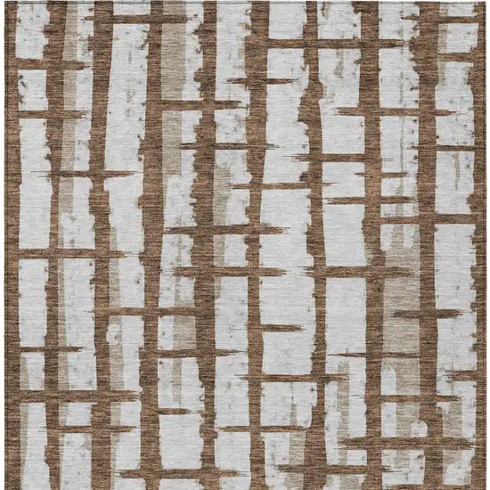 Chocolate And Beige Striped Washable Indoor Outdoor Area Rug Photo 6
