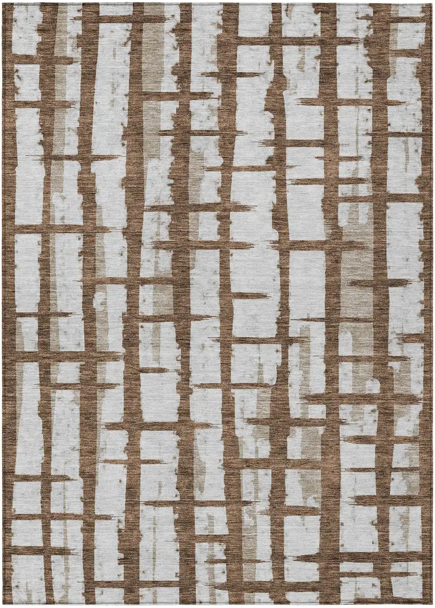 Chocolate And Beige Striped Washable Indoor Outdoor Area Rug Photo 2