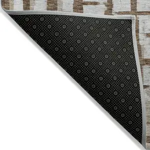 Photo of Chocolate And Beige Striped Washable Indoor Outdoor Area Rug