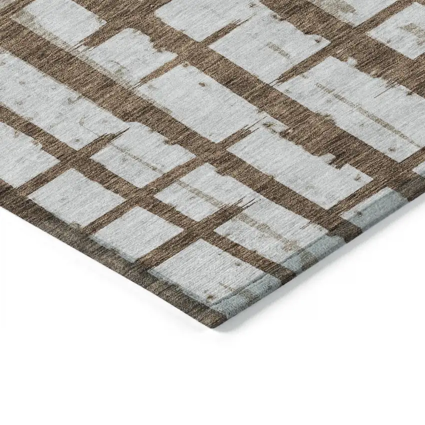 Chocolate And Beige Striped Washable Indoor Outdoor Area Rug Photo 5