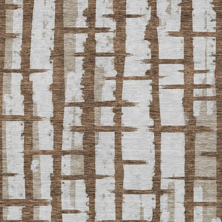 Chocolate And Beige Striped Washable Indoor Outdoor Area Rug Photo 6