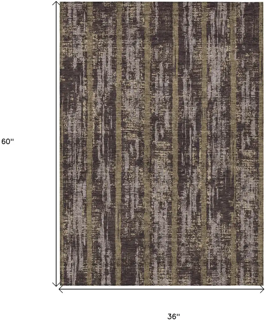 Chocolate And Beige Striped Washable Indoor Outdoor Area Rug Photo 3