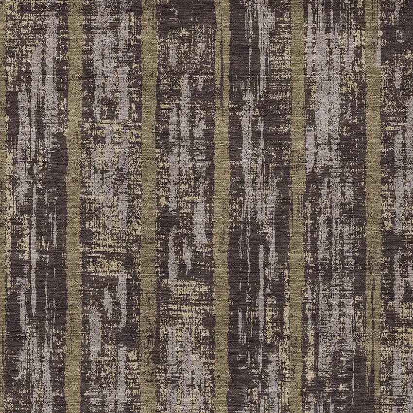 Chocolate And Beige Striped Washable Indoor Outdoor Area Rug Photo 6