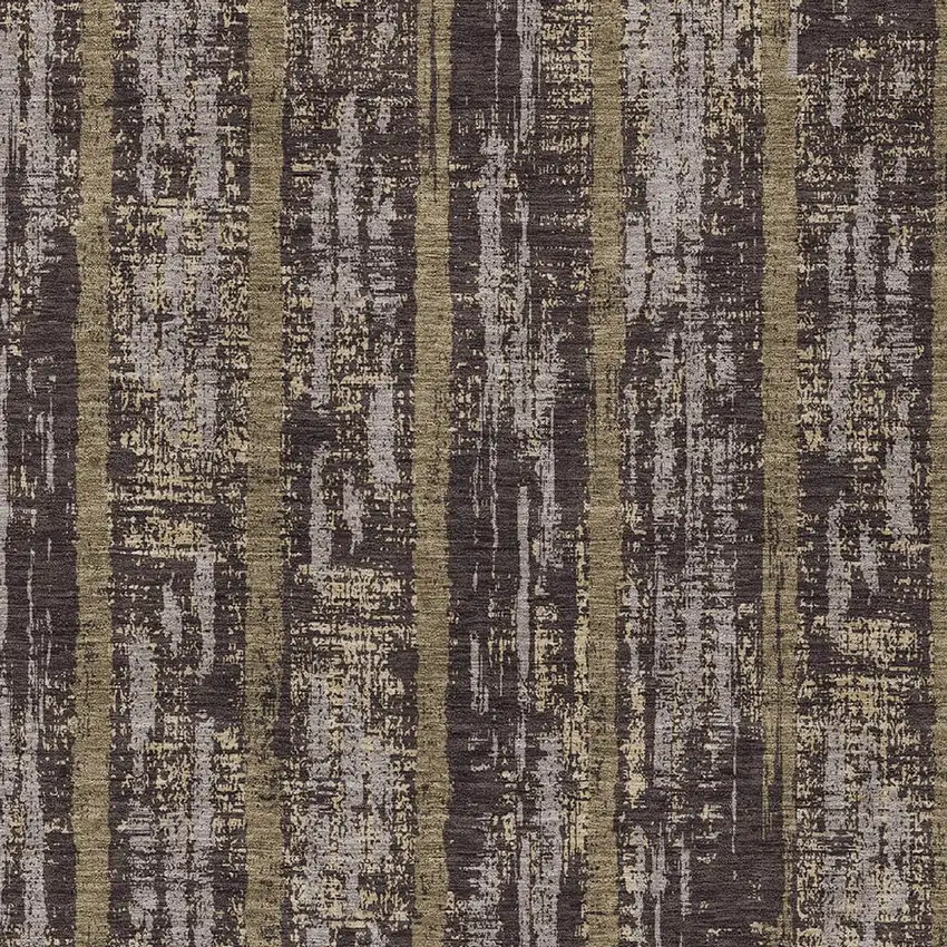 Chocolate And Beige Striped Washable Indoor Outdoor Area Rug Photo 6