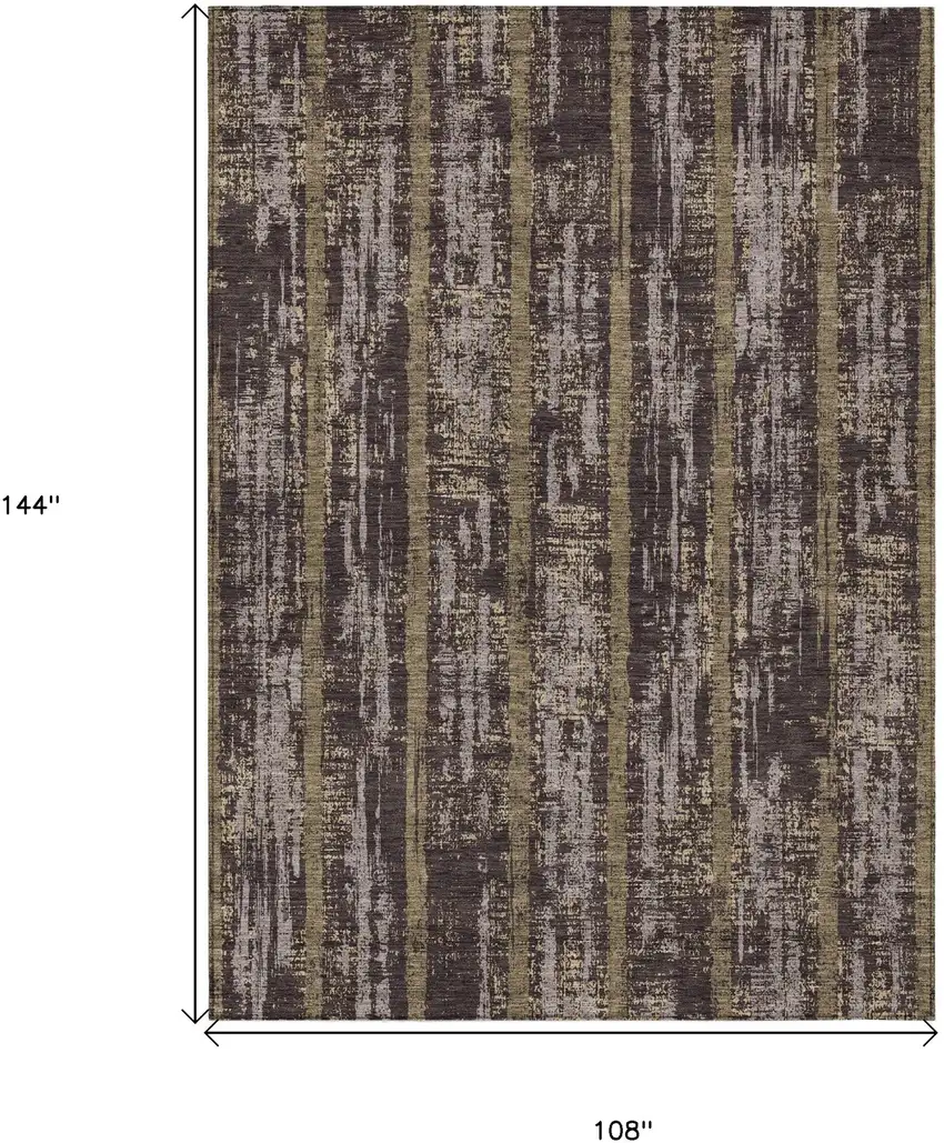 Chocolate And Beige Striped Washable Indoor Outdoor Area Rug Photo 3