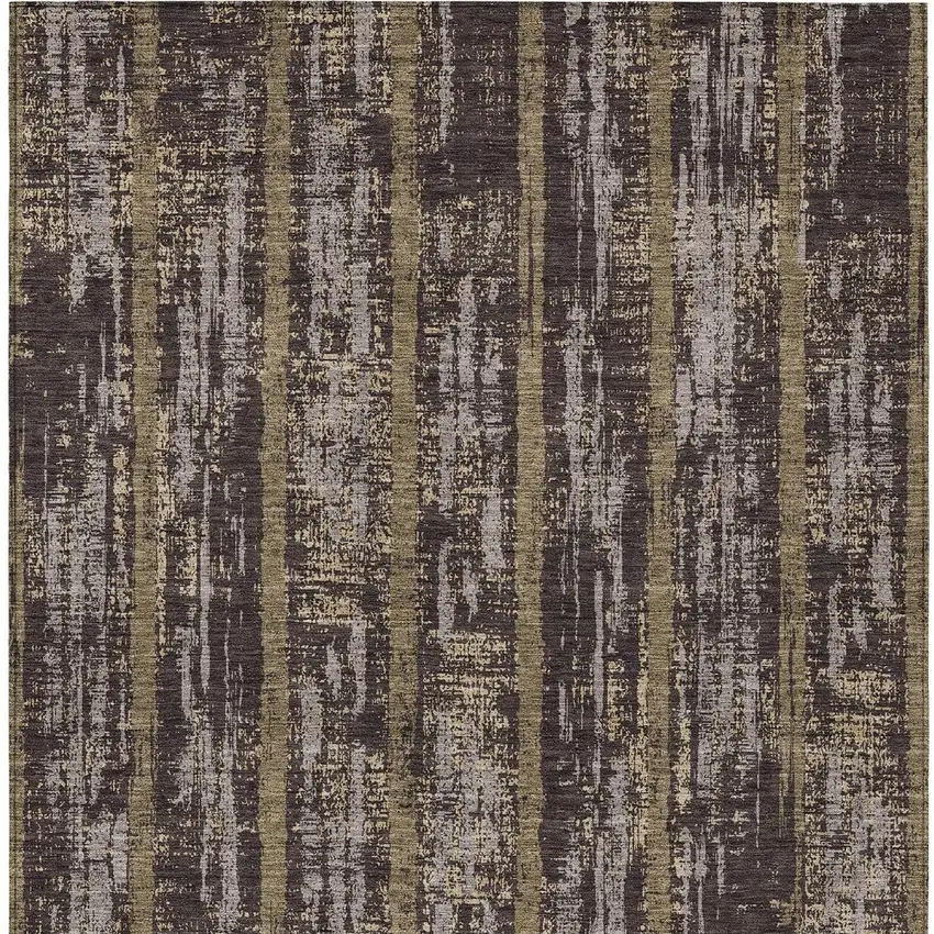 Chocolate And Beige Striped Washable Indoor Outdoor Area Rug Photo 7