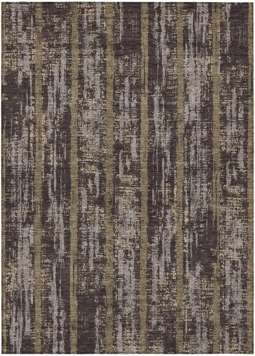 Chocolate And Beige Striped Washable Indoor Outdoor Area Rug Photo 2
