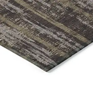 Photo of Chocolate And Beige Striped Washable Indoor Outdoor Area Rug