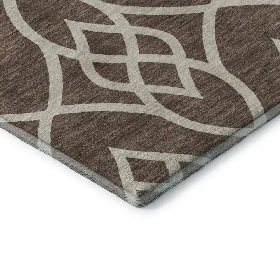 Chocolate And Beige Trellis Washable Area Rug With UV Protection Photo 8