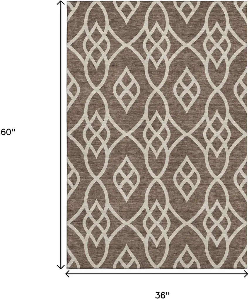 Chocolate And Beige Trellis Washable Area Rug With UV Protection Photo 3
