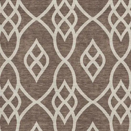 Chocolate And Beige Trellis Washable Area Rug With UV Protection Photo 3
