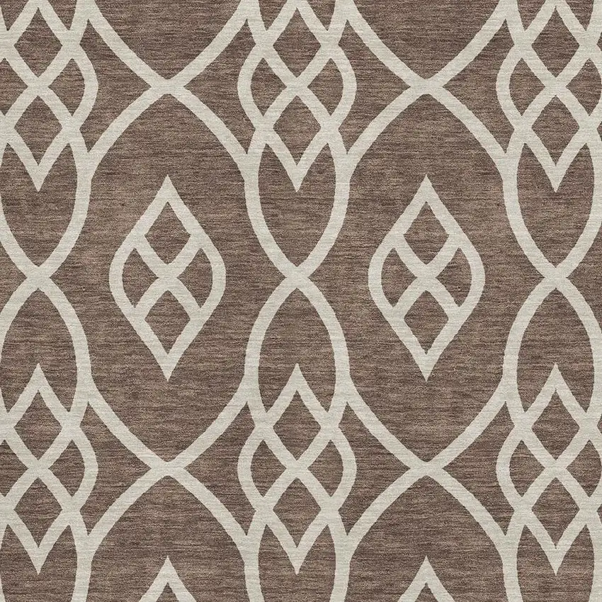 Chocolate And Beige Trellis Washable Area Rug With UV Protection Photo 3