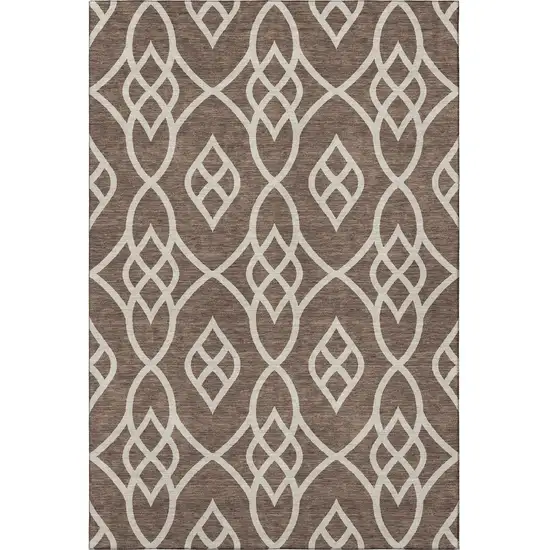 Chocolate And Beige Trellis Washable Area Rug With UV Protection Photo 4