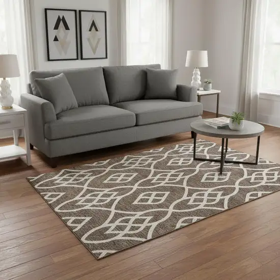 Chocolate And Beige Trellis Washable Area Rug With UV Protection Photo 2