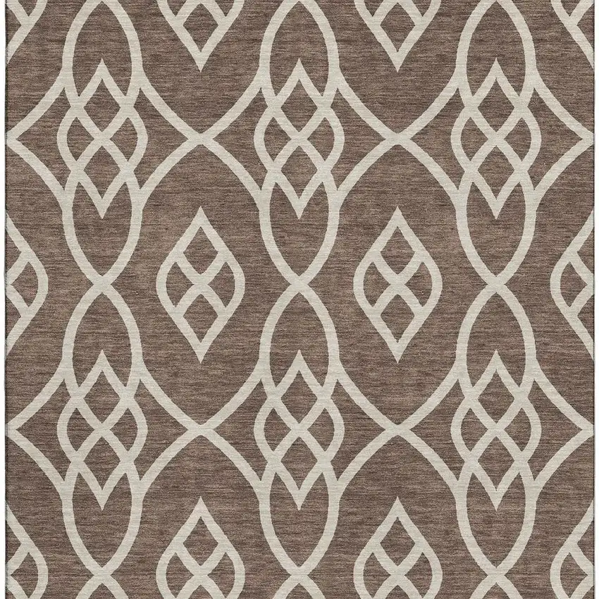 Chocolate And Beige Trellis Washable Area Rug With UV Protection Photo 3