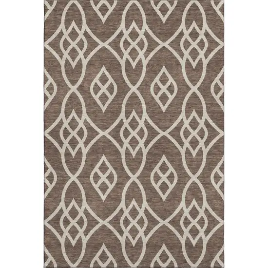 Chocolate And Beige Trellis Washable Area Rug With UV Protection Photo 1