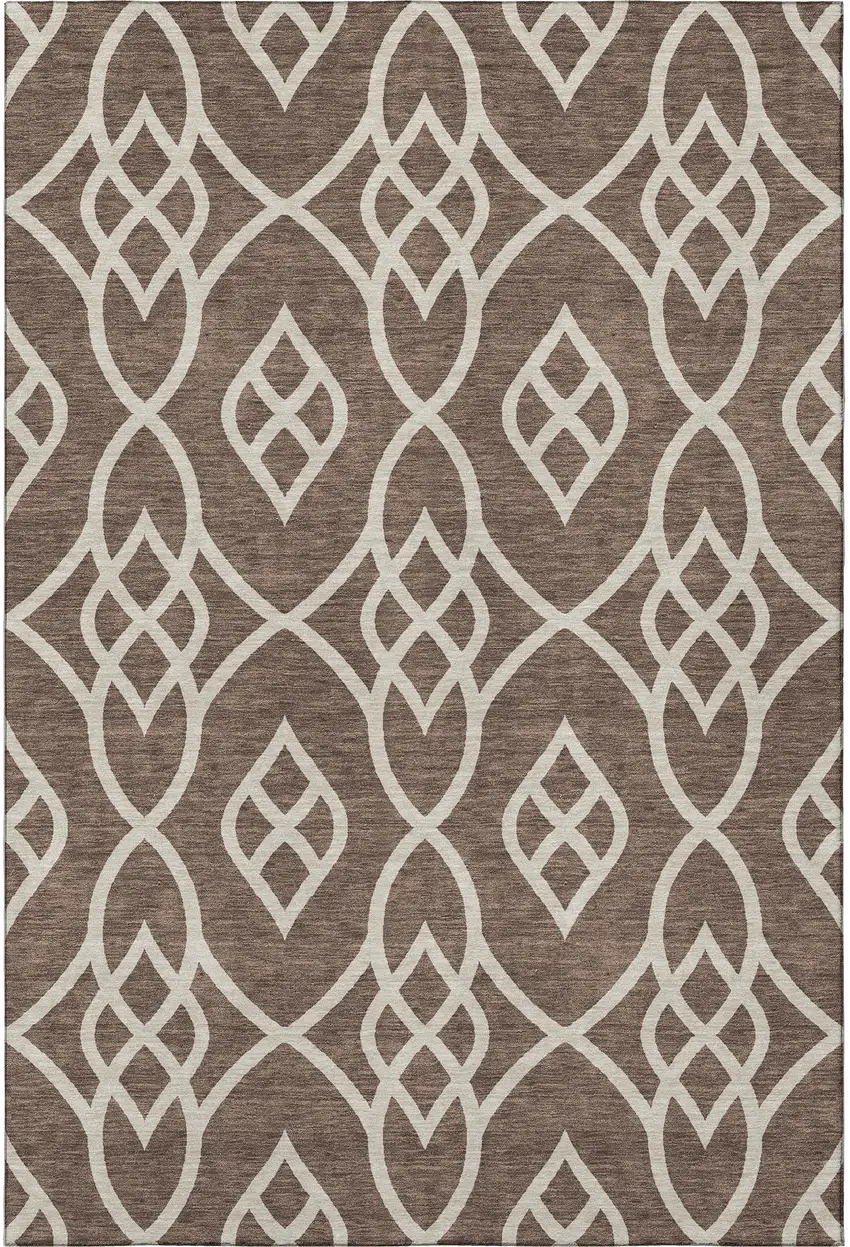Chocolate And Beige Trellis Washable Area Rug With UV Protection Photo 3