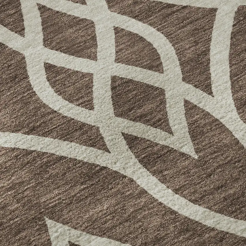Chocolate And Beige Trellis Washable Area Rug With UV Protection Photo 9