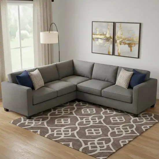 Chocolate And Beige Trellis Washable Area Rug With UV Protection Photo 1