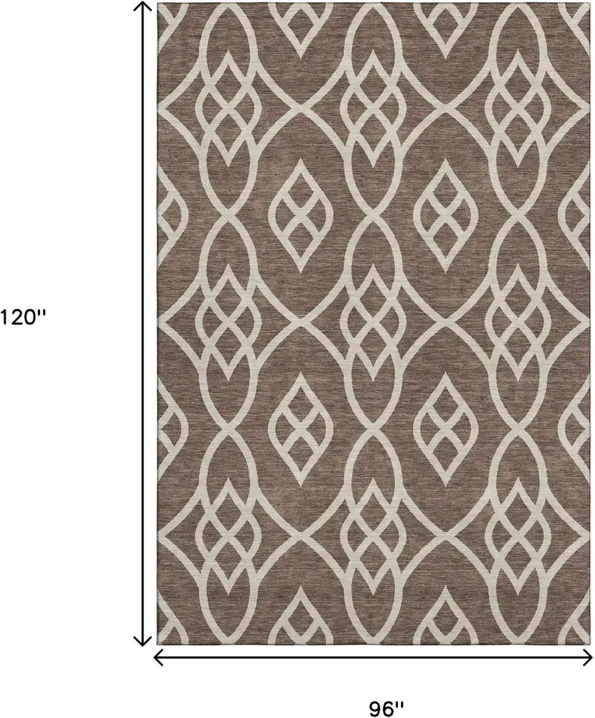 Chocolate And Beige Trellis Washable Area Rug With UV Protection Photo 7