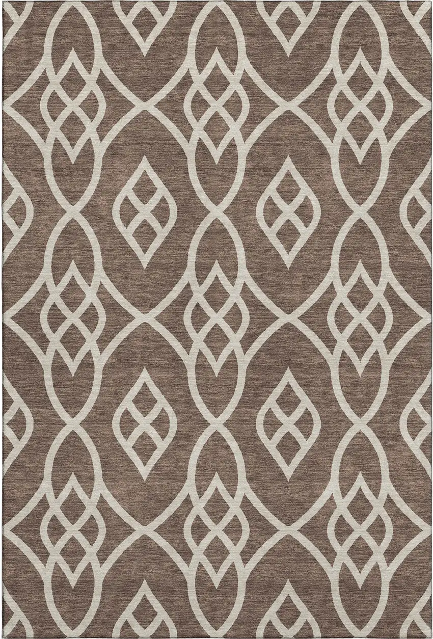 Chocolate And Beige Trellis Washable Area Rug With UV Protection Photo 1