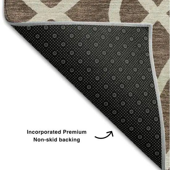 Chocolate And Beige Trellis Washable Area Rug With UV Protection Photo 7