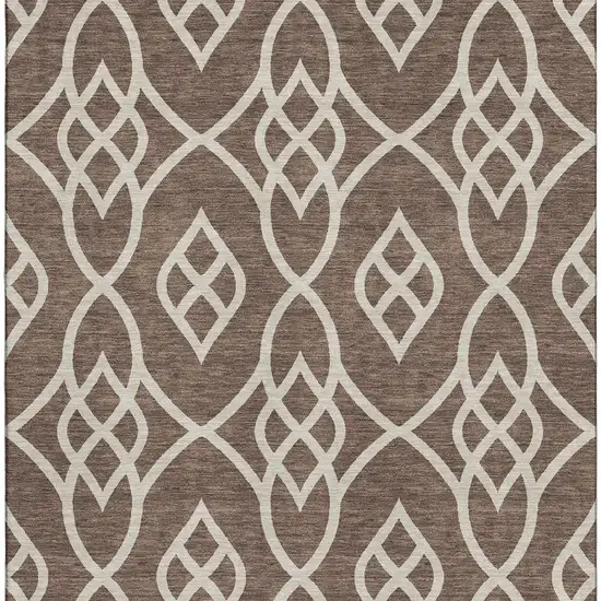Chocolate And Beige Trellis Washable Area Rug With UV Protection Photo 4