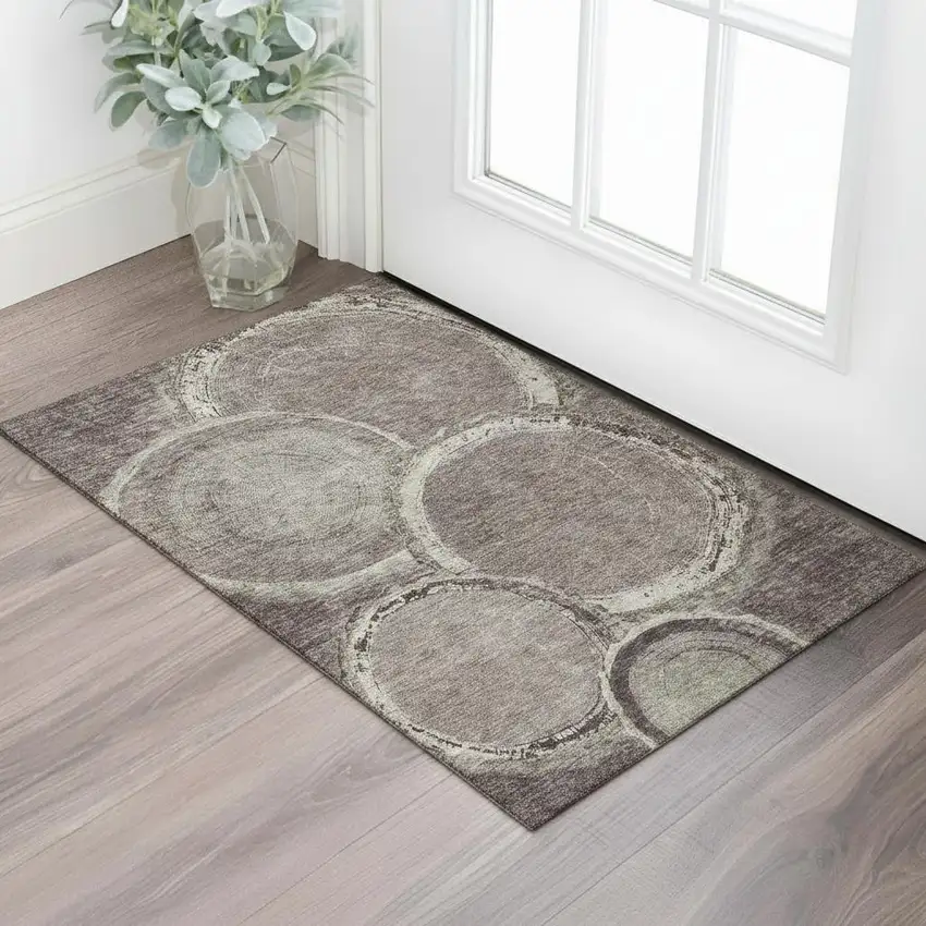 Chocolate And Beige Woodland Lodge Washable Area Rug With UV Protection Photo 2