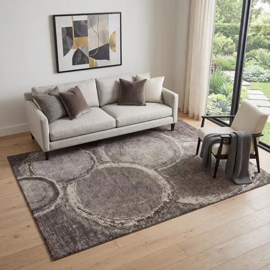 Chocolate And Beige Woodland Lodge Washable Area Rug With UV Protection Photo 1