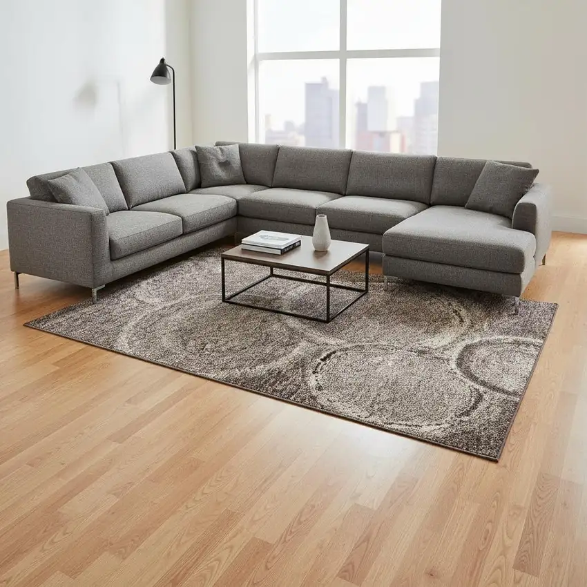 Chocolate And Beige Woodland Lodge Washable Area Rug With UV Protection Photo 2