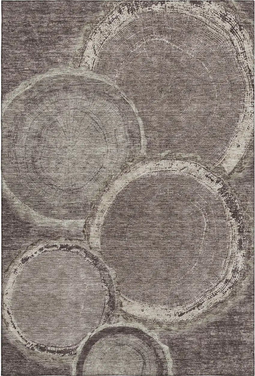 Chocolate And Beige Woodland Lodge Washable Area Rug With UV Protection Photo 1