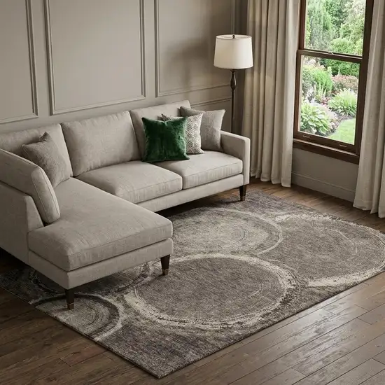 Chocolate And Beige Woodland Lodge Washable Area Rug With UV Protection Photo 1