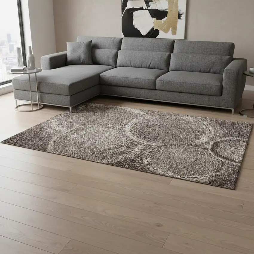 Chocolate And Beige Woodland Lodge Washable Area Rug With UV Protection Photo 2