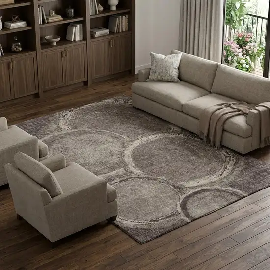 Chocolate And Beige Woodland Lodge Washable Area Rug With UV Protection Photo 1